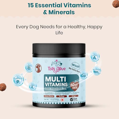 Image of 15-in-1 Multivitamin Soft Chew Supplements for Dogs | Daily Vitamins & Minerals for Immunity, Energy & Growth | Cold-Pressed, Vet Approved | Chicken Flavour | For All Breeds - 60 Soft Chews