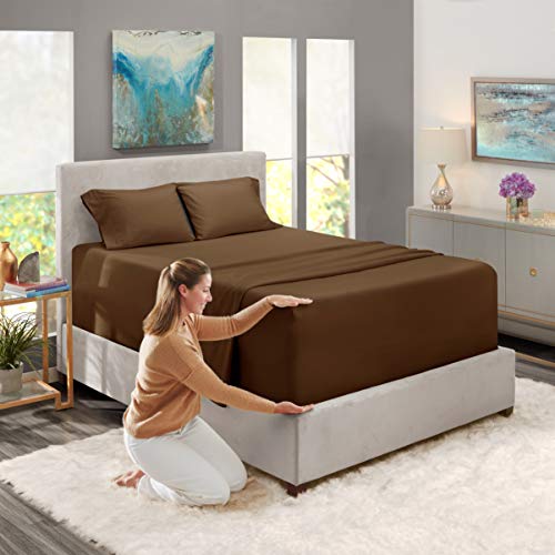Image of Nestl Full Bed Sheet Set - Chocolate Brown - 4-Piece Extra Deep Pocket | Instantly Soft, Night-One Ready (No Wash Required). Fits Extra Deep Pockets up to 24 Inches, 360-Degree Elastic Grip
