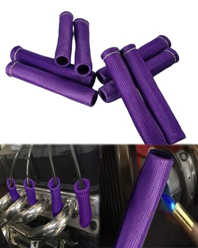 Spark Plug Heat Shield Sleeve - 8 PCS 2500 Spark Plug Wire Boots Protector 6 Inches Spark Plug Heat Sleeve Protection Cover Replacement for LS1 / LS2 SBC BBC 350 454 Car Truck Purple