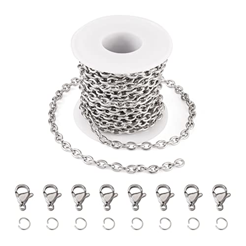 Image of Bestewelry 5m Stainless Steel Cable Chain Chunky Oval Link Chains Bulk with Lobster Claw Clasps Jump Rings for Necklace Bracelet Jewellery Making