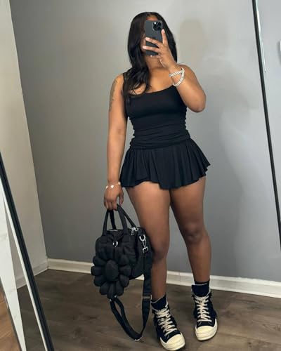 Summer Dresses for Women 2024 Two Piece Skirt Sets Strap Crop Tops Low Rise Pleated Mini Short Skirt with Briefs3