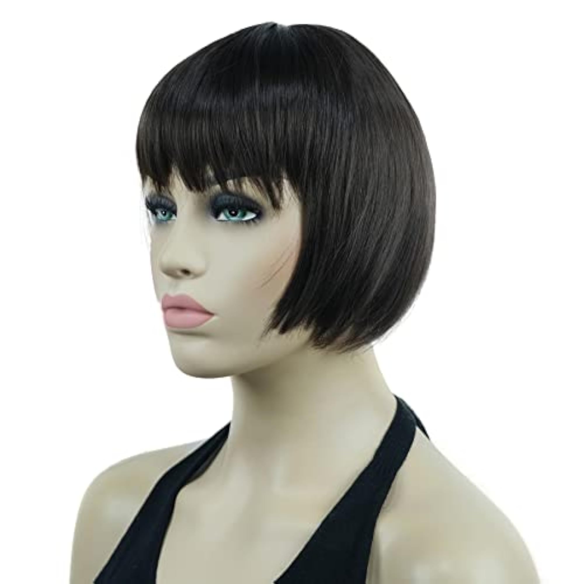 6" Straight Short Bob Hair Flat Bangs Wig (Chestnut Brown)