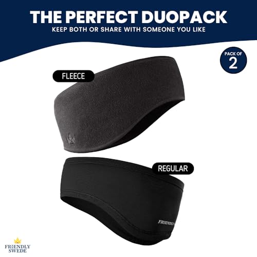 Image of The Friendly Swede Running Headband Ear Warmer - 2-Pack, Sports Headband for Outdoors, Running, Cycling, Hiking - Ideal as Liner Under Helmets