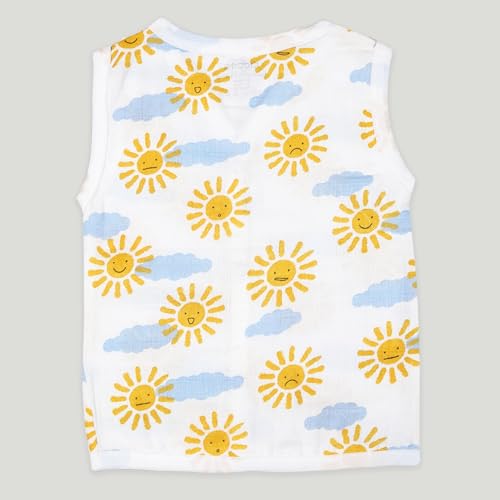 Image of Kidbea 100% Organic Cotton Muslin Jabla For Baby Boys | Summer Wear Jabala | Sleeveless Vest | Assorted Pack of 5 with Colors & Size 9-12M