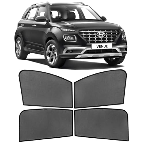 Image of AutoStory Custom Fit Black Mesh Car Sunshade for Venue 2019-2024 | UV & Heat Protection Car Window Curtains | Privacy Car Sun Shade | Breathable Vehicle Specific Side Window Shades