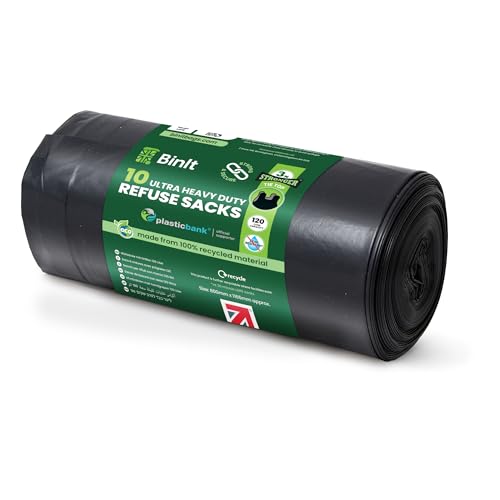 BIN IT 10 Tie Top Ultra Heavy Duty 120 Litre XL Refuse Sacks Bin Bags Bin Liners 80kg Lift Tested Super Strong 60 m Perfect for Household Office Garden Commercial DIY Caterers Builders