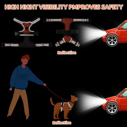 HTTDSLF Hundegeschirr Grosse Hunde, Anti Zug Hundegeschirr, Geschirr Hund Groß mit Reflexstreifen und Kontrolle, Verstellbar und Einstellbar, Brustgeschirr Hund für mittelgroße Hunde, Orange, L