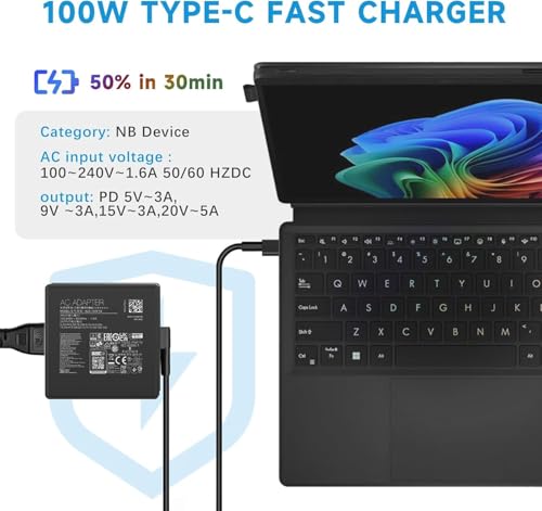 Image of 100W USB C AC Adapter Charger Compatible with Asus ROG Ally X Z1 Dock ROG Flow X13 Z13GV301 GV302 GZ301, Zenbook, Zephyrus, ROG Strix, Vivobook Charger Type C