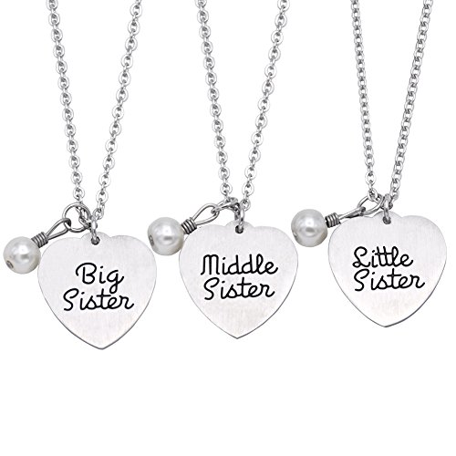 O.RIYA Big Sis Lil Sis Necklaces Set for 2, Silver Sister Bff Forever, Stainless Steel Pinky Promise Sister Best Friend Necklace Set