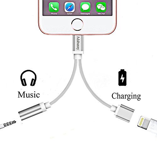 2 in 1 Lightning to 3.5mm Audio Adapter, ADABUNNY Lightning Charger, Lightning to 3.5mm Aux Headphone Jack Adapter for iphone 7 / 7 plus [No Calling Function and No Music Control] (2-1 Silver)