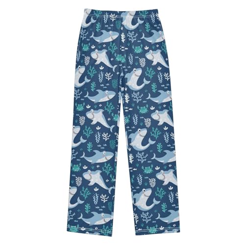 Shark Crab Coral Boys Long Pants Soft Trousers Elastic Waist Kids Lounge Bottoms with Pockets S-XL