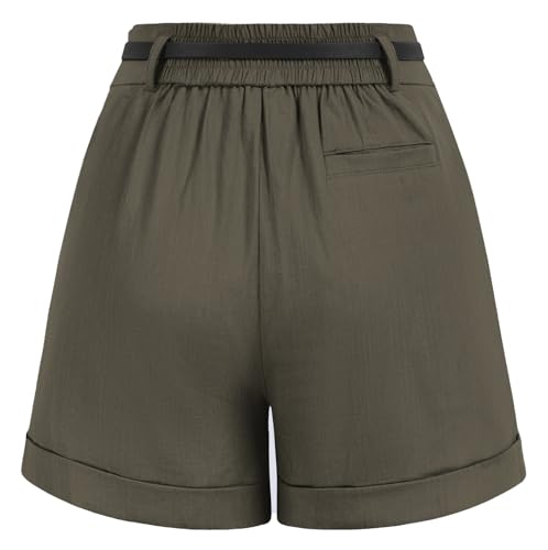 Image of Belle Poque Women Bermuda Shorts Elastic Waist Wide Leg Shorts with Pockets & Belts