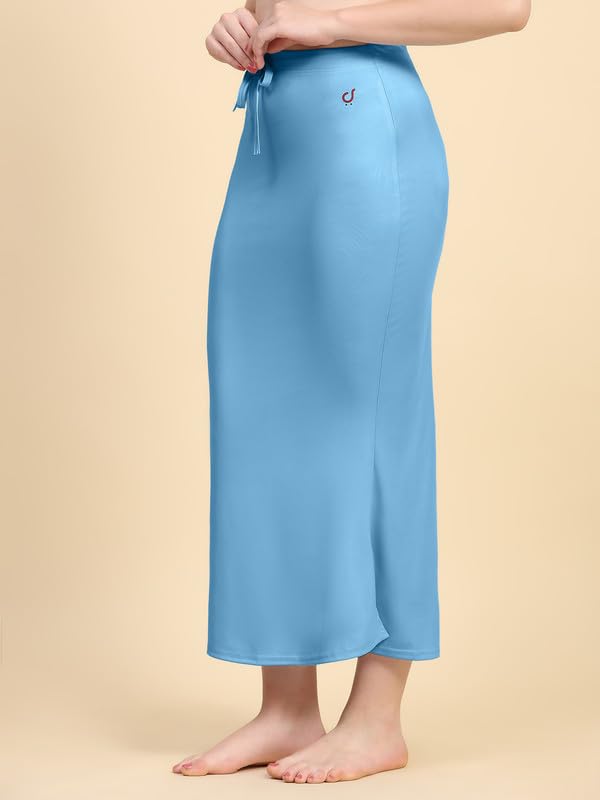Image of TRENDMALLS Lycra Spandex Saree Shapewear Petticoat for Women, Cotton Blended, Petticoat, Silhouette, Skirts for Women, Shape wear Dress for Saree Blue ice