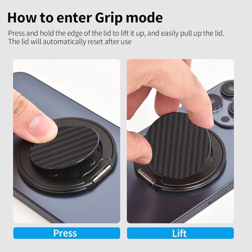 Magnetic Phone Ring Grip,Ultra Thin Phone Kickstand with Finger Loop Strap, Lightweight Phone Ring Holder for Mag Safe iPhone 16/15/14/13/12 Series (Carbon Fiber)