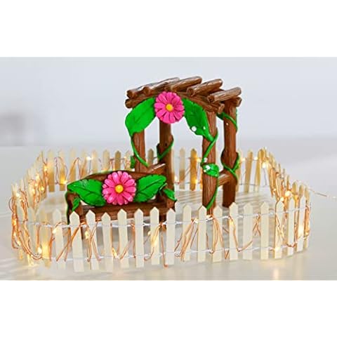 Beige Mini Led Fence Bundle with Fairy Bench & Arch Cover