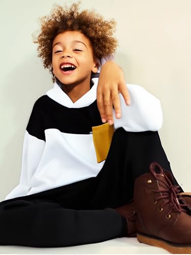 Image of Boys Clothes 2pcs Tween Boy Color Block Hoodie + Pants Little Boys Fall Winter Outfits Set, 4-12 Years