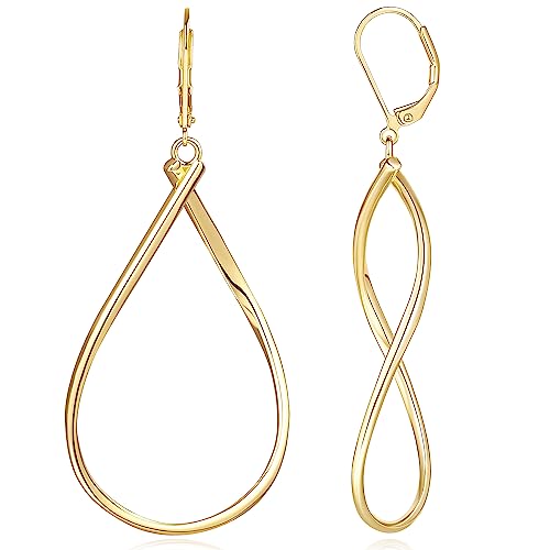 Large 14K Gold Hoop Earrings for Women Trendy Gold Hoop Dangle Drop Earrings for Women Twisted Infinity Big Hoops Earring for Womens 40/50mm