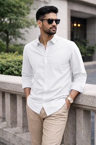 Image of Men's Solid Casual Shirt | Casual Plain Button Down Shirt for Men | Regular Fit Full Sleeves Smart Formal & Casual Wear
