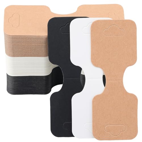 SOFPLATE 150Pcs 3 Colors Necklace Display Cards Black Jewelry Cards Folding 3.54 x 1.34 Inch Rectangle White Paper Fold Over Hanging Cardboard Holders for Selling Jewelry Necklaces Bracelets Packaging