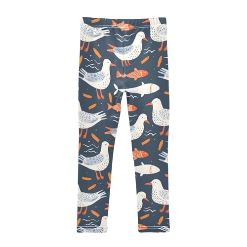 Cute Bird Fish Girls Leggings Ultra Soft Compression Yoga Gym Pants for Kids 4-10T2