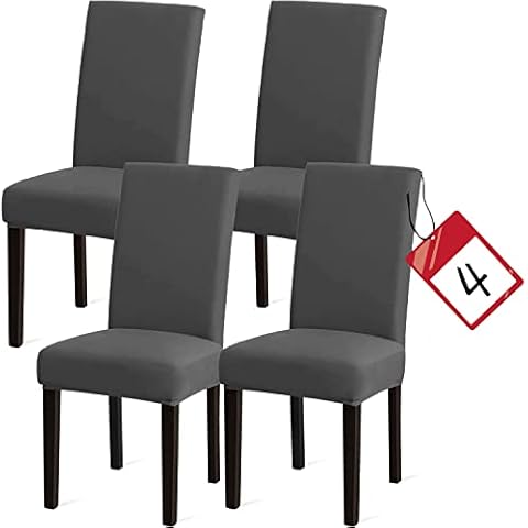 qiden Dining Chair Covers Set of 4 Stretch Chair Covers for Dining Chair Parsons Chair Slipcover Seat Covers Chair Protector Old Chair Renewal for Home Decor Ceremony - Grey - Pack of 4 Cover