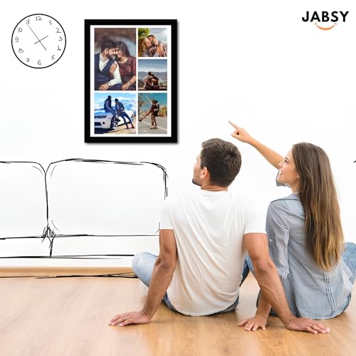 Image of JABSY Engineered Wood Personalised Couple Tabletop & Wall Mount Rectangular Framed Print - Living Room, Bedroom, Office - Engagement Wedding Birthday Anniversary Gift (Collage 05 Photos), Black