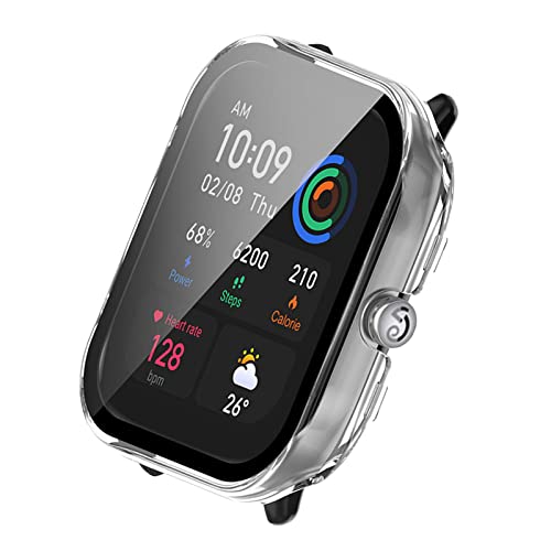 LICHIFIT Amazfit GTS4 Mini用保護ケース カバー PCフレーム 強化ガラスフィルム 一体化 スマートウォッチカバー 脱着簡単 耐衝撃 傷防止軽量 おしゃれ アクセサリー (透明)