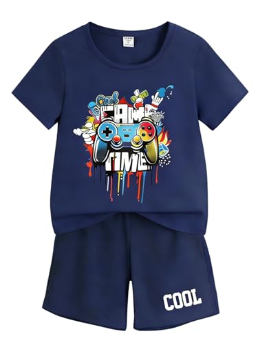 Cakaner Boys Shorts Set Graphic Short Sleeve Top & Comfy Shorts Outfit Kid Summer Clothes Size 7 8