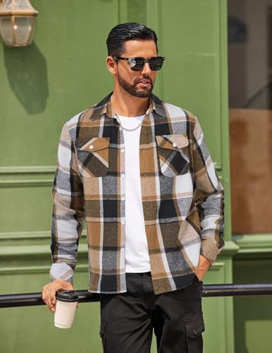 COOFANDY Men Flannel Shirt Casual Button Down Shirt Jacket Long Sleeve Plaid Shirts with Pockets2