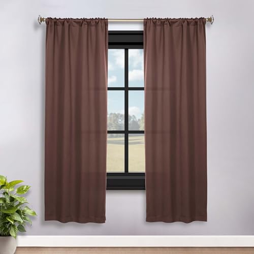 SUPERIOR Blackout Curtains, Room Darkening, Bedroom, Drapes, Kitchen, Living Room Window Accents, Sun Blocking, Thermal, 2 Pack, Solid Blackout Curtains, Set of 2, 36" x 72", Cappuccino