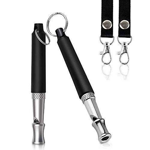 MACLY Sifflet Professionnel à ultrasons pour Dressage de Chien, fréquence réglable, sifflet d'obéissance pour Chien, sifflet en métal avec Cordon pour Rappel et contrôle des aboiements (2PCS) Cover