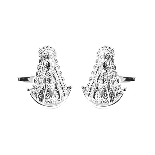 Gemelos forma Virgen del Rocío acabado en plata. Gemelos de la Blanca Paloma para Bodas, eventos, fiesta. Gemelos Camisa Traje Esmoquin con diseño ancla. Regalo día del padre, novio, regalo padrino.