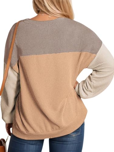 Image of DOLNINE Plus Size Tops for Women Long Sleeve Color Block Ribbed Knit Tunic