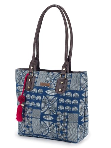 Image of NEPRI Office Pouch Tote Bag | Stylish Set of 2 Tote Bags for Women| Vegan Leather & Handblock Printed Fabric Handbag with Double Handle Shoulder Strap| Daily & Travel Use