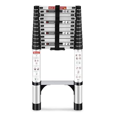 Wolec 12.5 FT Telescoping Ladder, Adjustable Multi-Purpose Collapsible Extension with Stabilizers, Heavy Duty 330 lbs Max Capacity, Ideal for Home and Outdoor Work,Silver