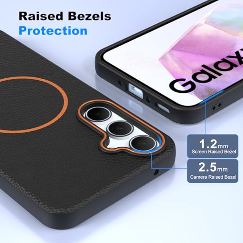 Image of Elzzi Magnetic Case for Samsung Galaxy A36 Lychee Texture [Compatible with MagSafe] Premium PC+TPU Back Cover with Anti-Yellow Microfiber Inner Lining, Shockproof Slim Protective Phone Case- Black