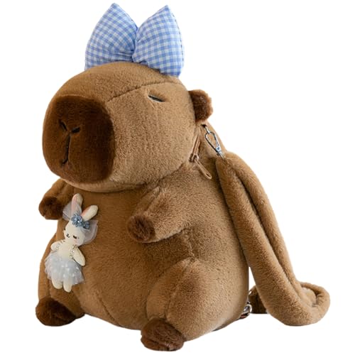 ALINUOYQ Linda mochila de felpa Capybara divertida bolsa de hombro de dibujos animados para niños, mini mochila de felpa Capybara mochila escolar para niñas y niños