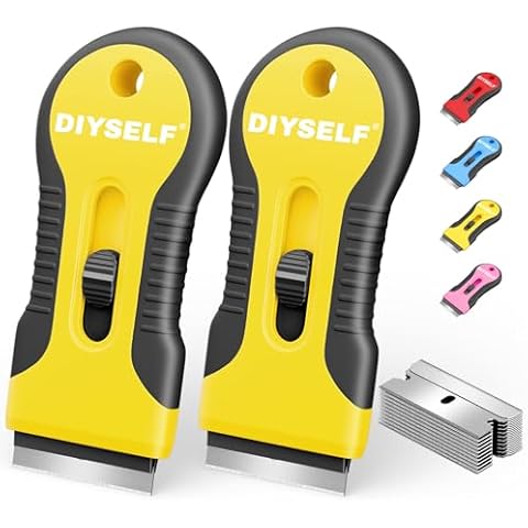 DIYSELF 2 Pack Razor Blade Scraper, Includes 10 PCS Additional Razor Blades, Streamlined Razor Scraper, Razor Blade Scraper Tool for Cooktop, Kitchen, Oven, Compact Glass Scraper for Paint, Sticker Cover