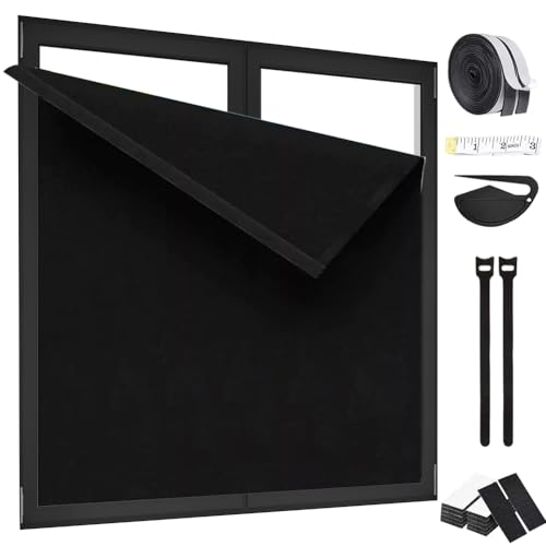 Cortina opaca para ventana, sin taladrar lino, algodón, persianas opacas sin taladrar, oscurecimiento con protección solar y aislamiento térmico para dormitorio (negro, 150 x alto