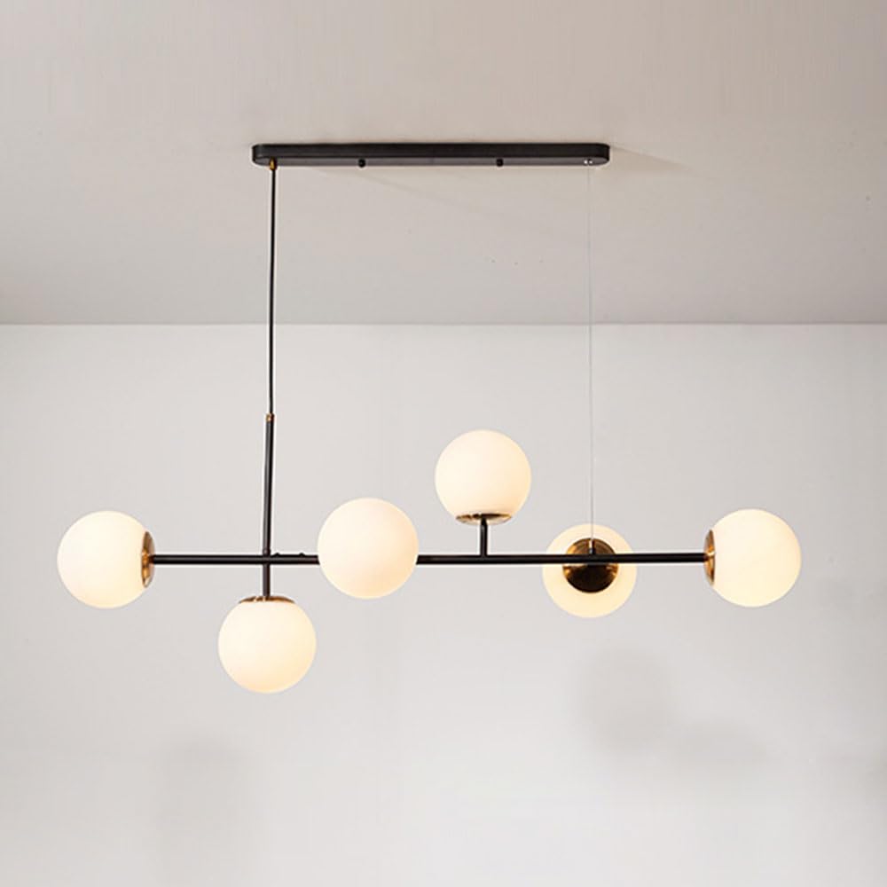KXEcoLife Modern 6-Light Chandelier, Adjustable Crystal Globe Pendant Light, Mid-Century Large Ceiling Lamp E27 for Kitchen Island, Stylish Home Decor Fixture