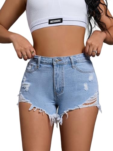 Short en jean brut déchiré femme coupe taille basse casual mode été