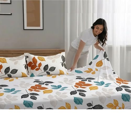 Image of Bedsheet for Double Bed King Size | 90 X 100 Inch Bed Sheet with 2 Pillow Covers 18 X 28 Inch | Soft, Wrinkle Resistant, Durable 250 TC Breathable, Skin Friendly | White Floral