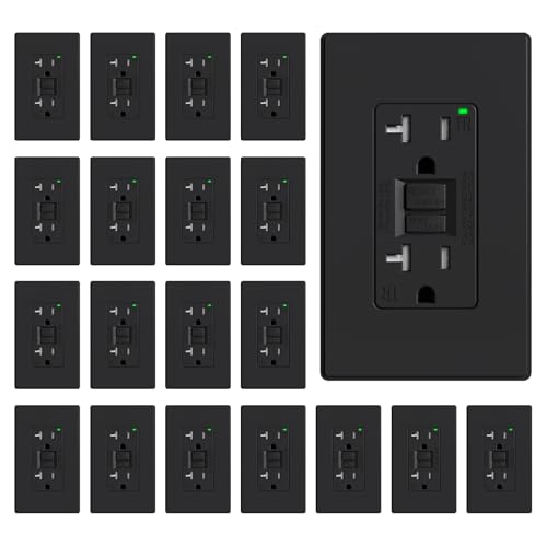 ELEGRP GFCI Outlet 20 Amp, Self-Test GFI Electrical Outlet with Thinner Design, TR Tamper Resistant GFCI Receptacle, Ground Fault Circuit Interrupters with Wall Plate, UL Listed, Matte Black, 20 Pack