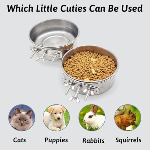 Kathson 2 Stück Hundekiste Schüssel Edelstahl Welpen Schalen Durable Spill-Proof Pet Wassernapf Hanging Wasser/Futter Metallschalen für Welpen mittelgroße Hunde Katzen (5.51 'x 2,2')