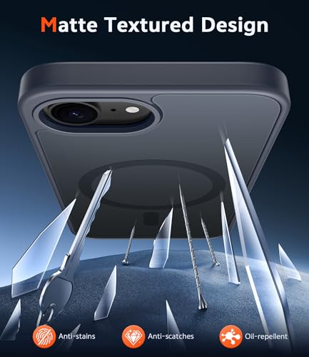 Image of FNTCASE for iPhone 17e & iPhone 16e Case: [Compatible with MagSafe] [Screen Protector] Matte Textured Military Grade Drop Protection Silicone Slim Rugged Shockproof Phone Cover Black