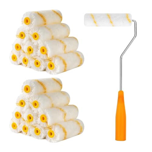 ChAusa 20 Piezas Rodillo de Pintura Pequeño, 10 cm Rodillo Pintura Pared, Mini Cepillo de Rodillo con Mango de Rodillo,Cepillo de Pintura para Renovaciones Paredes y Techos