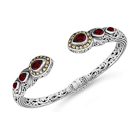 DEVATA Sterling Silver 925 and 18K Gold with Garnet Bali Filigree Cuff Bracelet DHK3226AGA (Size M) Cover
