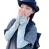[SIVAN] アームカバー レディース 冷感 【UPF50+認証済み・接触冷感】【サイズ調整・ゆったり設計・吸汗速乾】 通気性 伸縮性 指掛けタイプ 無地 アームカバー uvカット 冷感カバー 日焼け防止 紫外線対策 (ライトブルー)