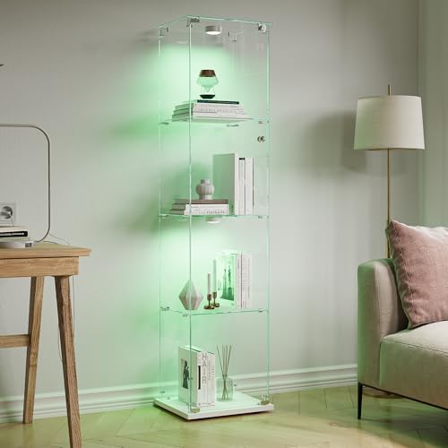 FOERPL Vitrine en Verre avec Éclairage LED, vitrine de Collection sur Pied,Vitrine Colonne à 4 Couches avec Porte Verrouillable pour Salon/Bureau/Salle de...