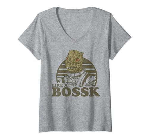 T-shirt Star Wars pour femme avec col en V et motif Bossk rayé